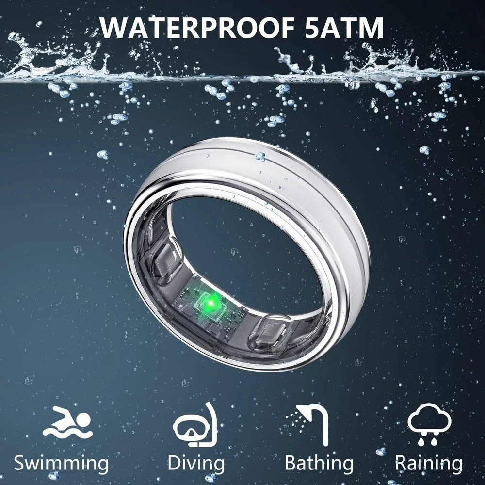SeekZero X1A02 Smart Ring Titanium Health Sleep Heart Rate Tracker Silver Size 7